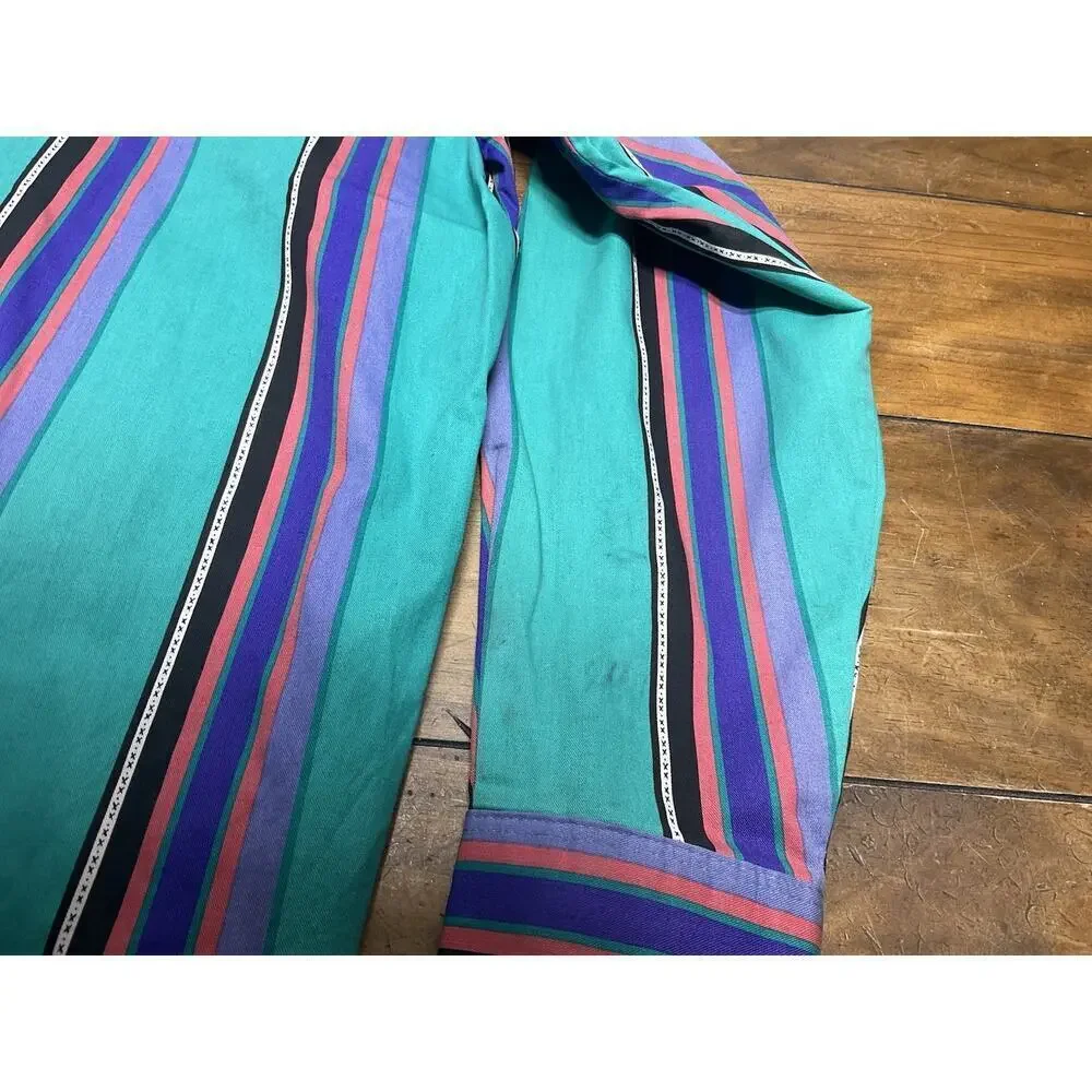 Vintage Wrangler Brushpopper Western Striped Button Up X-Long Tails 17x36 USA